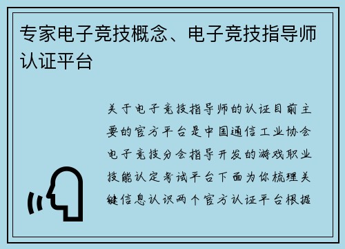 专家电子竞技概念、电子竞技指导师认证平台